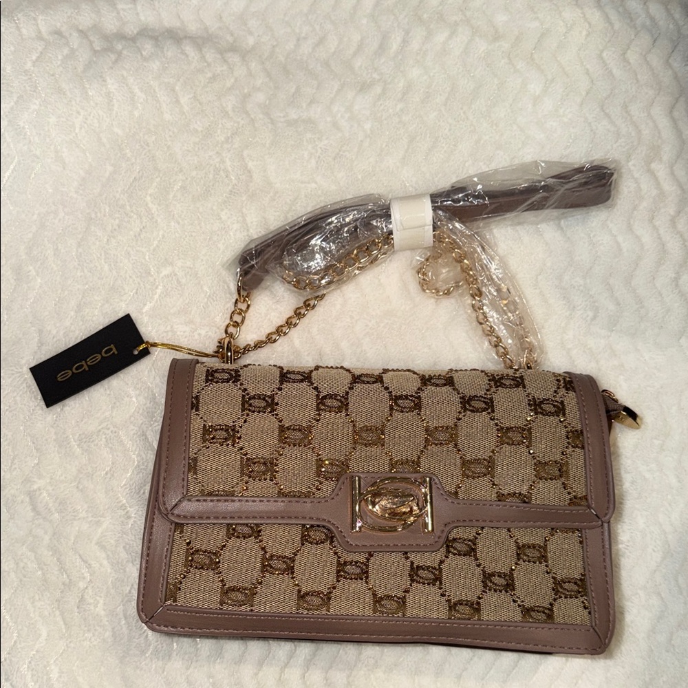 Bebe Tan and Gold Crossbody Bag